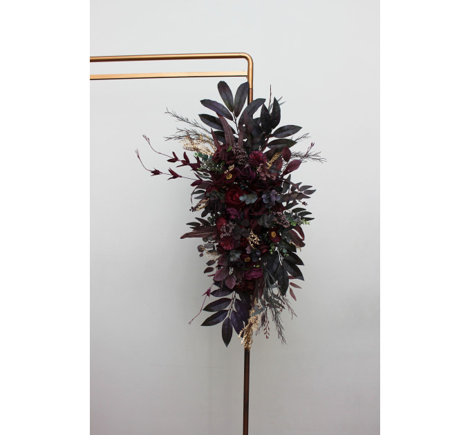 Deep Purple, Burgundy & Gold Flower Arch Arrangement – Faux Floral Arbor for Weddings