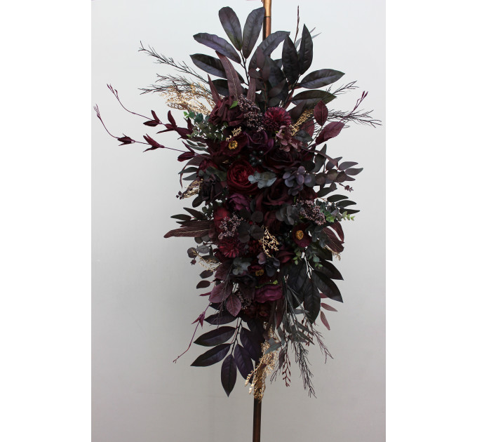 Deep Purple, Burgundy & Gold Flower Arch Arrangement – Faux Floral Arbor for Weddings