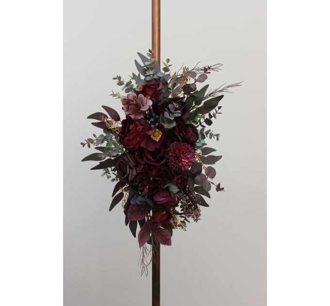 Deep Purple, Burgundy & Gold Flower Arch Arrangement – Faux Floral Arbor for Weddings