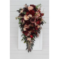 Cascading Bridal Bouquet in Red, Burgundy, Dusty Rose & Peach – Faux Flowers for Fall Weddings