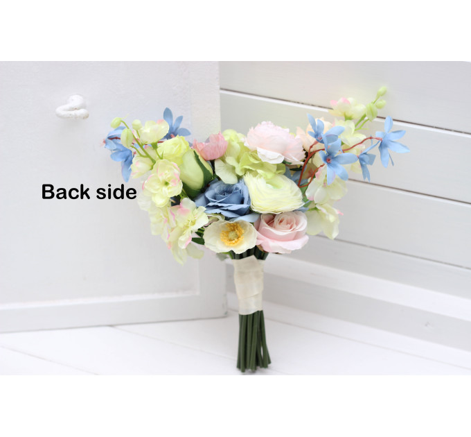 Colorful Bridal Bouquet – Green, Yellow, Pink, Dusty Blue Wildflowers