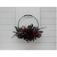 Flower hoop in purple gold burgundy colors. Alternative bridesmaid bouquet. 5223