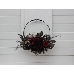 Flower hoop in purple gold burgundy colors. Alternative bridesmaid bouquet. 5223