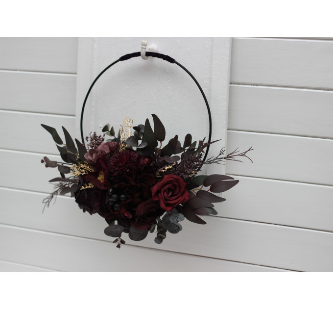 Purple, Gold & Burgundy Flower Hoop – Faux Bridesmaid Bouquet Alternative