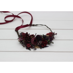 Purple burgundy gold flower crown. Hair wreath. Flower girl crown. Wedding flowers. 5223