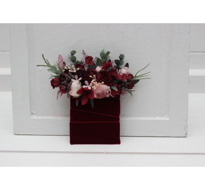 Burgundy & Dusty Pink Pocket Boutonniere – Elegant Faux Square Flower Accessory