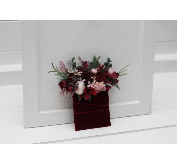 Burgundy & Dusty Pink Pocket Boutonniere – Elegant Faux Square Flower Accessory