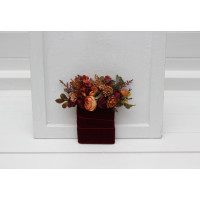 Pocket boutonniere in rust burgundy brown orange color scheme. Flower accessories. Pocket flowers. Square flowers. 5330