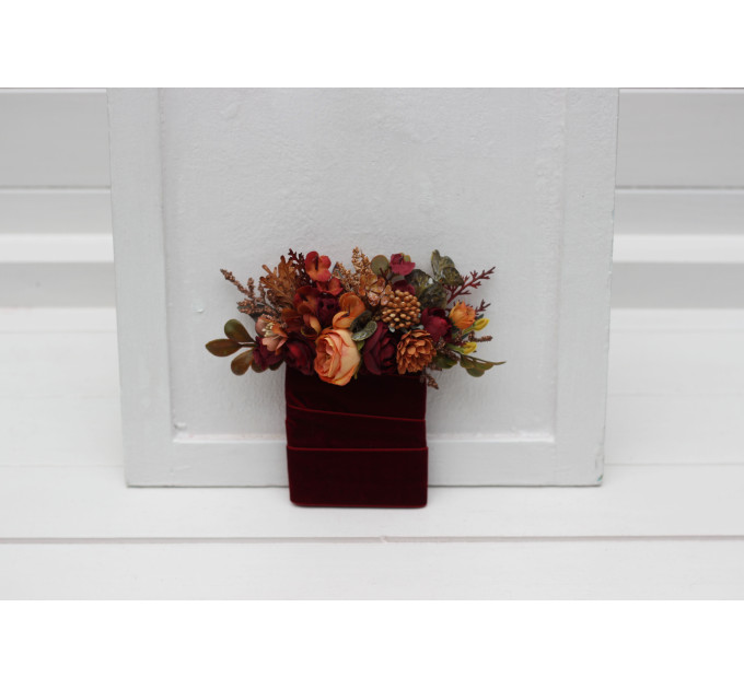 Rust, Burgundy, Brown & Orange Pocket Boutonniere – Warm Faux Floral Accessory