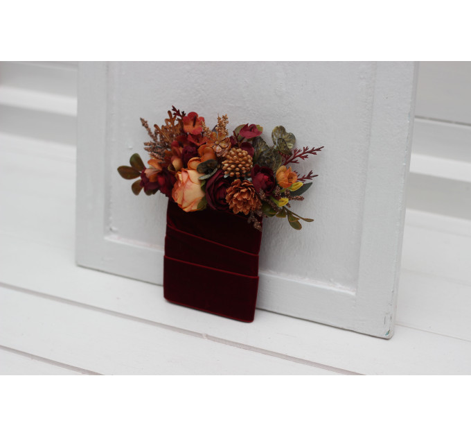 Rust, Burgundy, Brown & Orange Pocket Boutonniere – Warm Faux Floral Accessory
