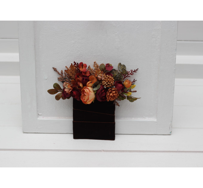 Rust, Burgundy, Brown & Orange Pocket Boutonniere – Warm Faux Floral Accessory