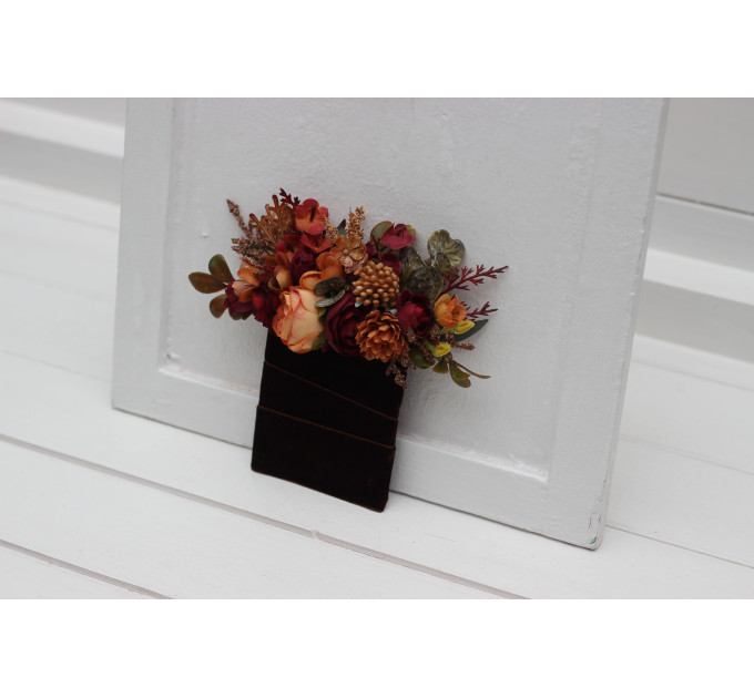 Rust, Burgundy, Brown & Orange Pocket Boutonniere – Warm Faux Floral Accessory