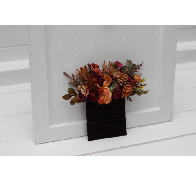 Rust, Burgundy, Brown & Orange Pocket Boutonniere – Warm Faux Floral Accessory