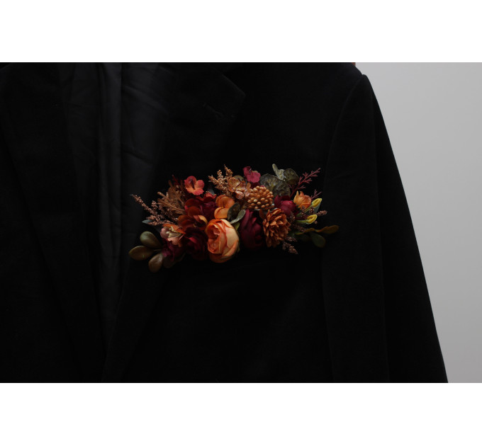 Rust, Burgundy, Brown & Orange Pocket Boutonniere – Warm Faux Floral Accessory