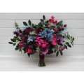 Purple, Magenta & Dusty Blue Bridal Bouquet – Jewel-Tone Faux Wedding Flowers