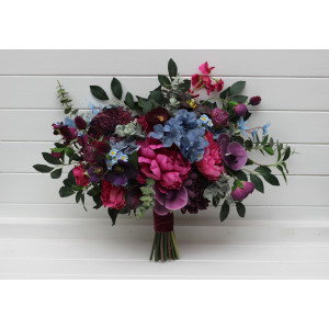 Colorful bouquet in purple magenta dusty blue green colors. Bridal bouquet for jewel tone wedding . Faux flowers. Bridesmaid bouquet. 5431