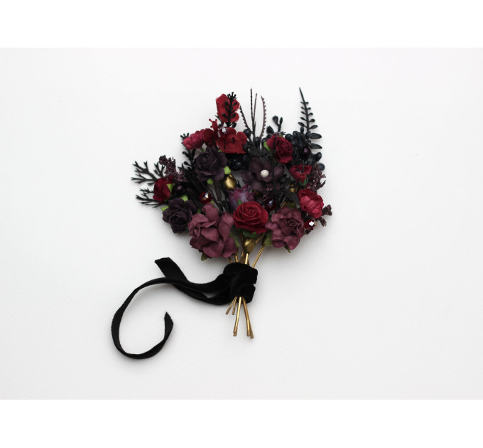 Purple, Burgundy & Black Hair Pins – Gothic Wedding Floral Hair Accessories Set