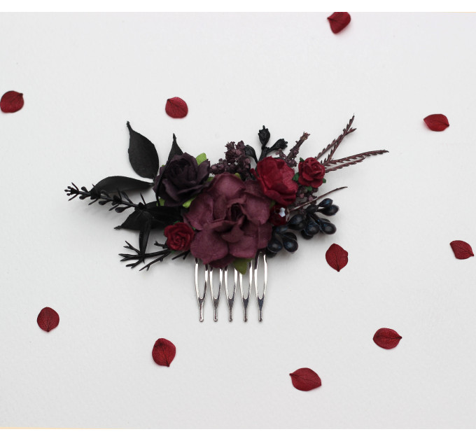 Purple, Burgundy & Black Flower Combs – Gothic Wedding Hair Accessories