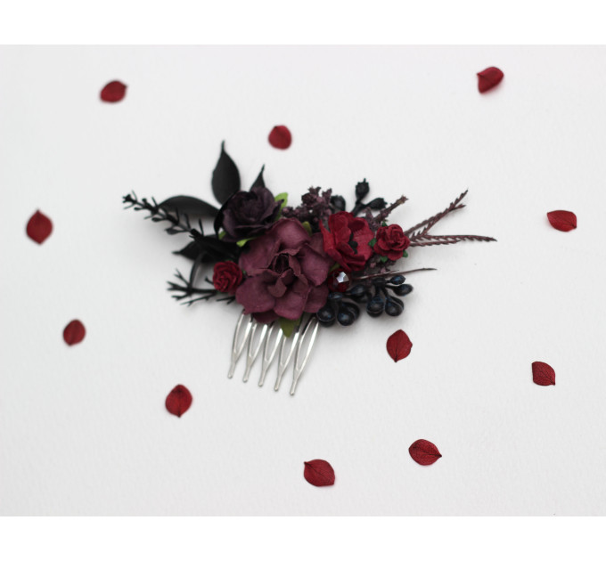 Purple, Burgundy & Black Flower Combs – Gothic Wedding Hair Accessories