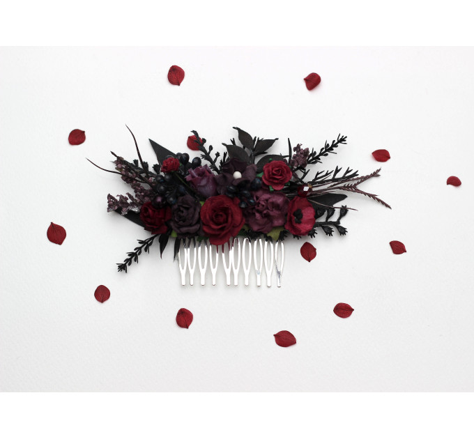 Purple, Burgundy & Black Flower Combs – Gothic Wedding Hair Accessories