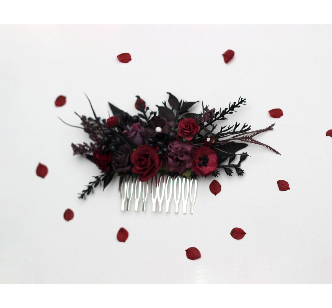 Purple, Burgundy & Black Flower Combs – Gothic Wedding Hair Accessories