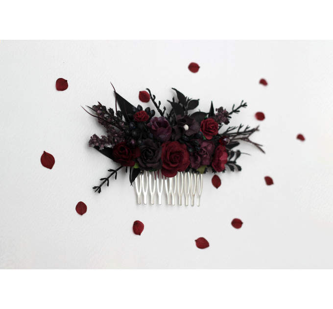 Purple, Burgundy & Black Flower Combs – Gothic Wedding Hair Accessories