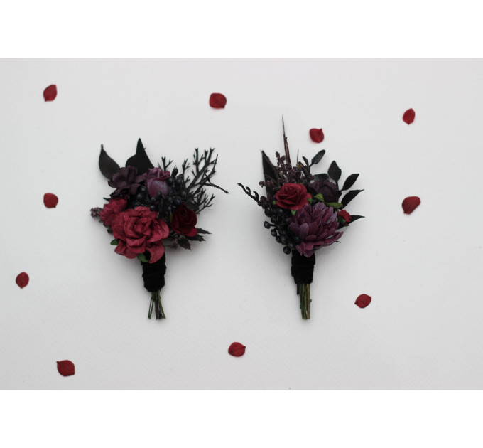 Burgundy, Purple & Black Boutonniere Set – Gothic Wedding Buttonholes