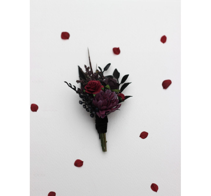 Burgundy, Purple & Black Boutonniere Set – Gothic Wedding Buttonholes