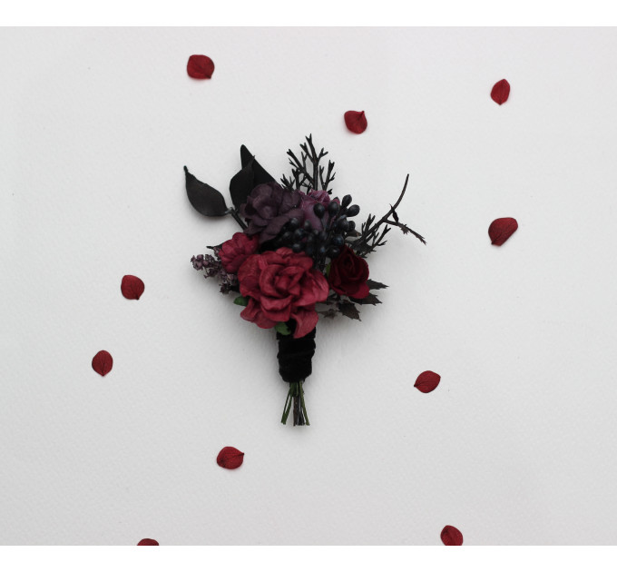 Burgundy, Purple & Black Boutonniere Set – Gothic Wedding Buttonholes
