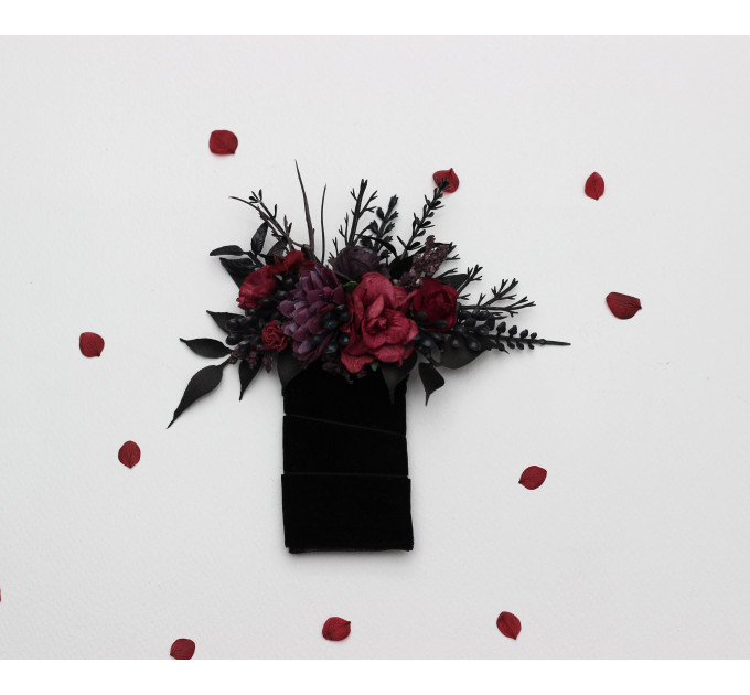 Burgundy, Purple & Black Boutonniere Set – Gothic Wedding Buttonholes