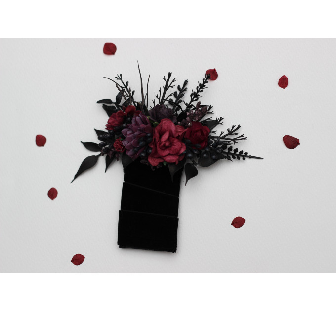 Burgundy, Purple & Black Boutonniere Set – Gothic Wedding Buttonholes