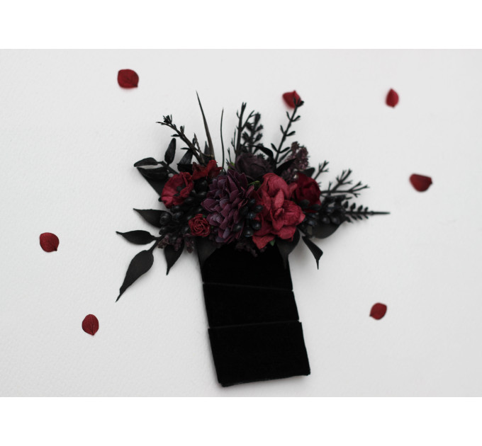 Burgundy, Purple & Black Boutonniere Set – Gothic Wedding Buttonholes