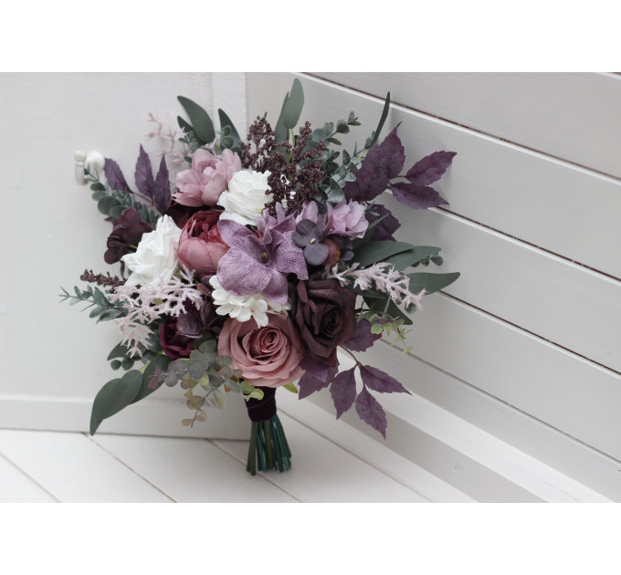 Deep Purple, Lilac & White Bouquets – Boho Faux Wedding Flowers