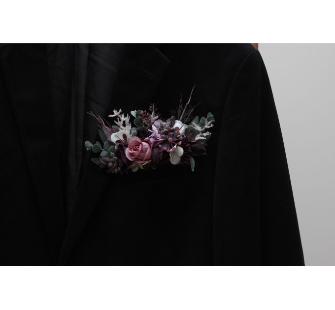 Purple, Lilac & White Pocket Boutonniere – Elegant Faux Floral Accessory