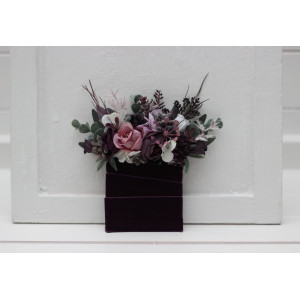 Pocket boutonniere in purple, lilac, and white color scheme. Flower accessories. Pocket flowers. Square flowers. 5430