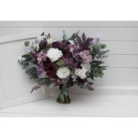 Deep purple lilac white flowers. Faux bridal and bridesmaid bouquets. 5430