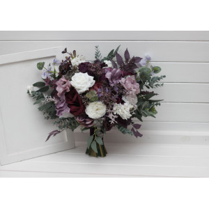 Deep purple lilac white flowers. Faux bridal and bridesmaid bouquets. 5430