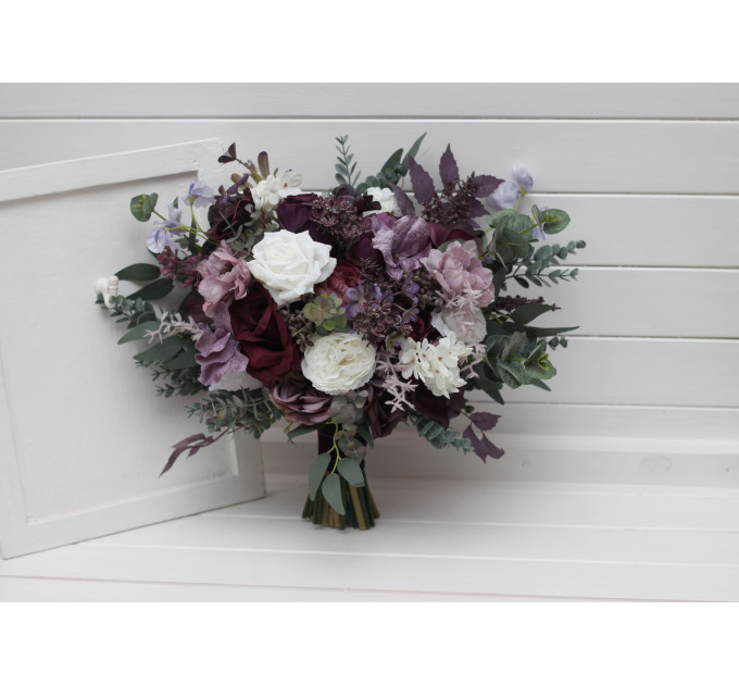 Deep Purple, Lilac & White Bouquets – Boho Faux Wedding Flowers
