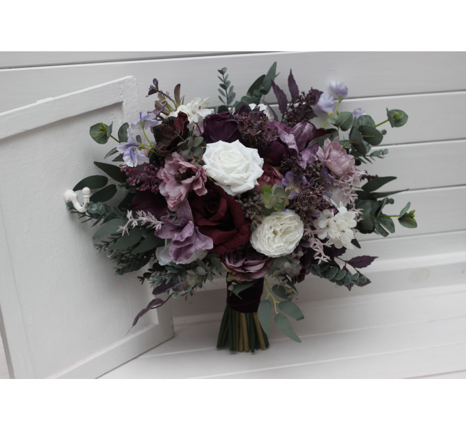 Deep Purple, Lilac & White Bouquets – Boho Faux Wedding Flowers