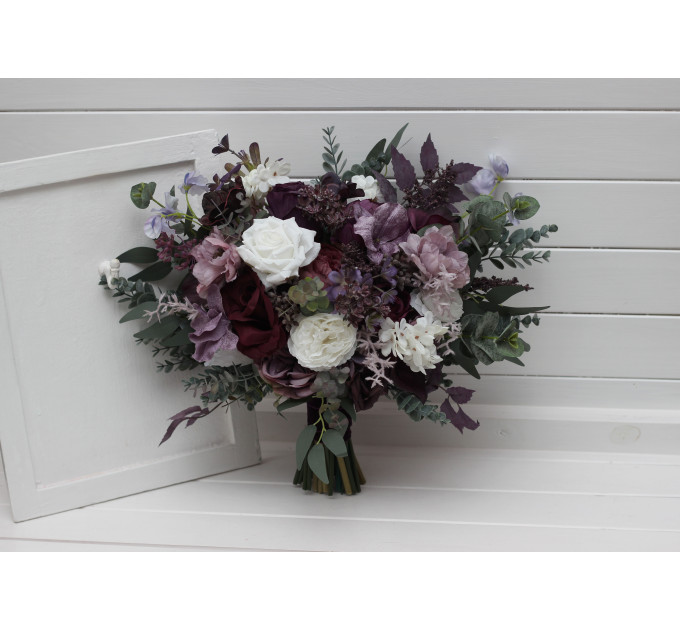 Deep Purple, Lilac & White Bouquets – Boho Faux Wedding Flowers