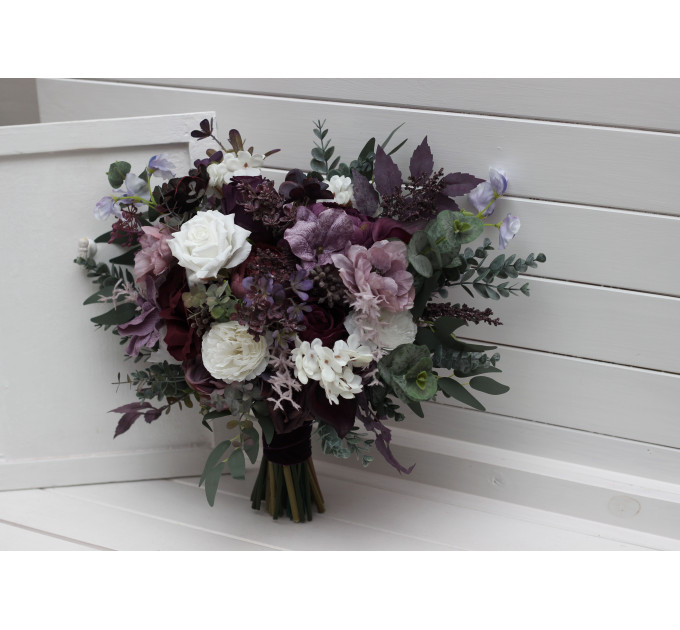 Deep Purple, Lilac & White Bouquets – Boho Faux Wedding Flowers