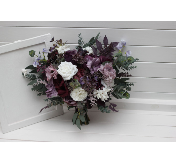 Deep Purple, Lilac & White Bouquets – Boho Faux Wedding Flowers