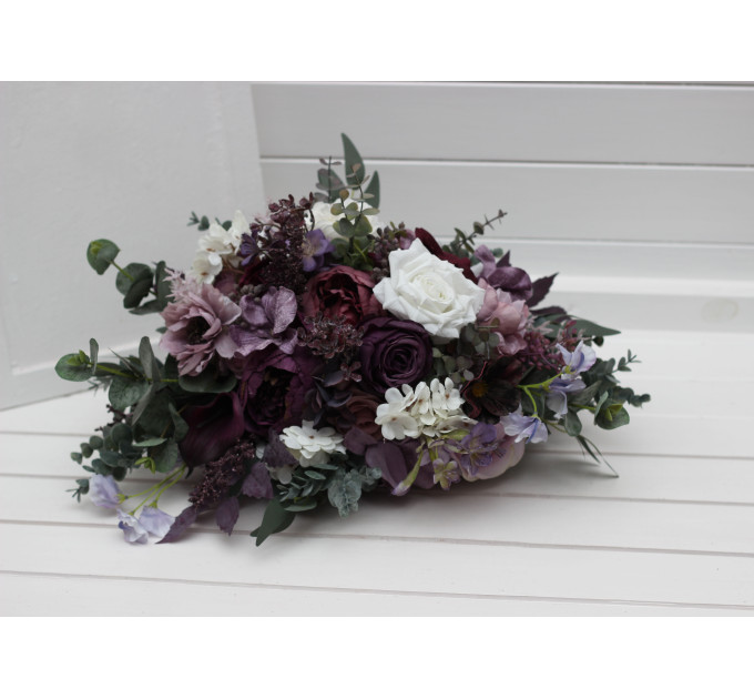 Deep Purple, Lilac & White Bouquets – Boho Faux Wedding Flowers