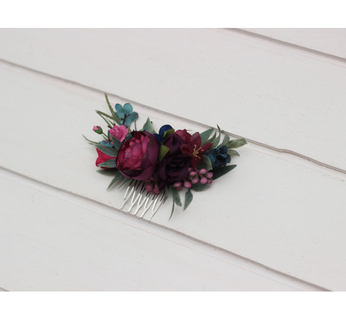 Jewel-Tone Flower Comb – Emerald, Purple, Magenta & Teal Wedding Hair Accessory