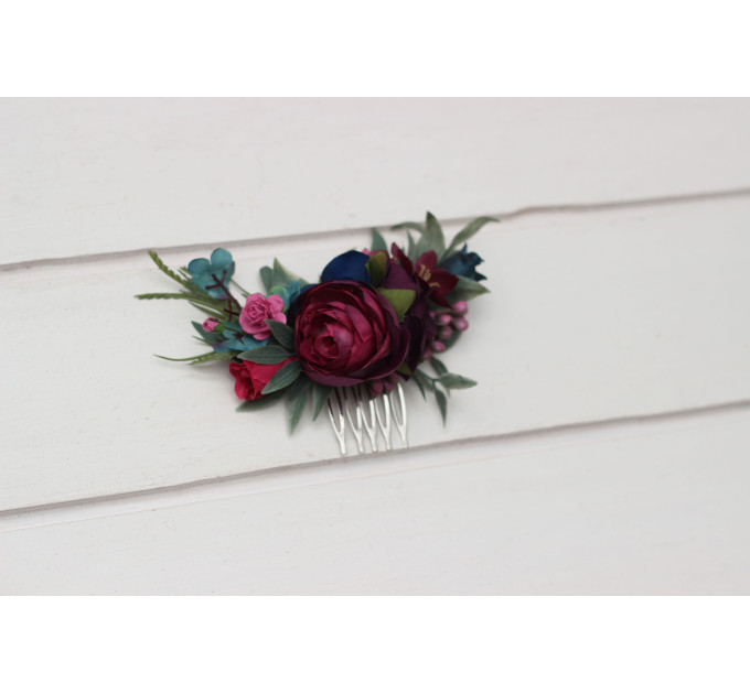 Jewel-Tone Flower Comb – Emerald, Purple, Magenta & Teal Wedding Hair Accessory