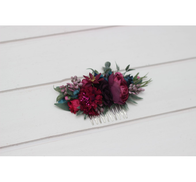 Jewel-Tone Flower Comb – Emerald, Purple, Magenta & Teal Wedding Hair Accessory