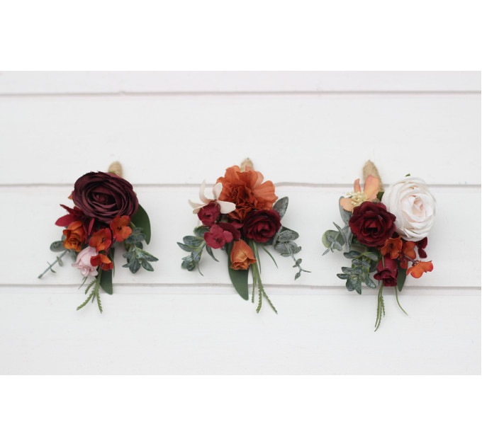 Burgundy, Rust & Blush Pink Wedding Boutonnieres – Faux Floral Accessories