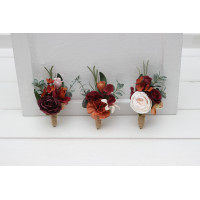  Wedding boutonnieres  in burgundy rust blush pink color scheme. Flower accessories. 5226