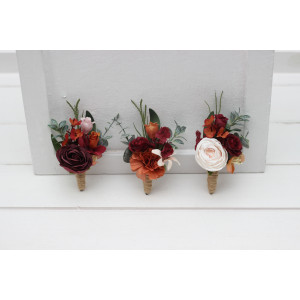  Wedding boutonnieres  in burgundy rust blush pink color scheme. Flower accessories. 5226