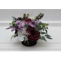 Deep Purple, Lilac & White Centerpiece – Faux Wedding Flowers in Hat Box